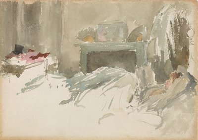 在床上休息，1883-1884。 作者 詹姆斯·阿博特·麦克尼尔·惠斯勒