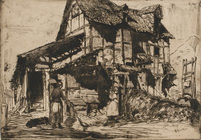 不安全的房舍。十二幅自然蚀刻画中的一幅。法国套装，1858年。 作者 詹姆斯·阿博特·麦克尼尔·惠斯勒