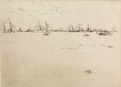部队舰队，来自1887年题为“海军评论”的十二幅版画 作者 詹姆斯·阿博特·麦克尼尔·惠斯勒