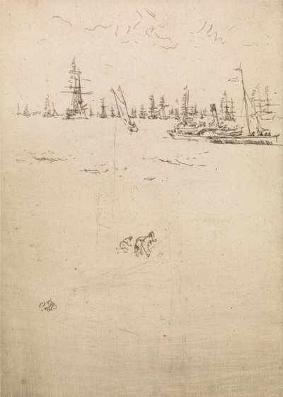 游客船，来自1887年题为“海军评论”的十二幅版画 作者 詹姆斯·阿博特·麦克尼尔·惠斯勒