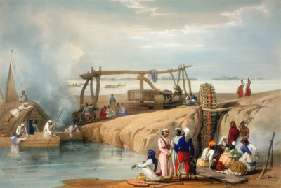 波斯轮从旁遮普邦的苏特莱河上提水，1842年 作者 詹姆斯·阿特金森