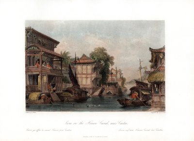 中国广州附近的河南运河现场，c1840。 作者 詹姆斯·艾伦