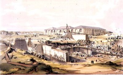 1837年4月28日，在卡姆登镇建造文具机房，由艺术家刻制。 作者 詹姆斯·伯恩