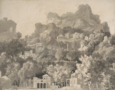 与古典建筑的岩石景观，c.1745（笔和墨水在纸上洗） 作者 詹姆斯·迪肯