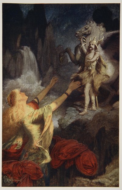 Hundingsbanes回归Valhal，来自Donald A. Makenzie的“Teutonic Myths and Legends”，1890年 作者 詹姆斯·道尔·彭罗斯