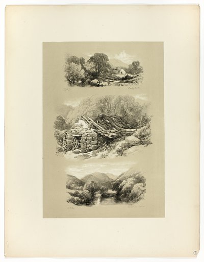 潘迪磨坊、教堂水池和其他一个主题，选自《如画选集 作者 詹姆斯·杜菲尔德·哈丁