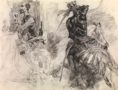 堂吉诃德（蜡笔和黑色粉笔画在纸上） 作者 詹姆斯·恩索尔