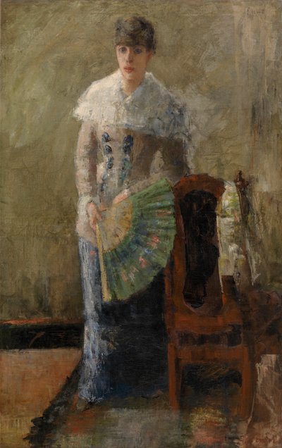 拿扇子的女士（布面油画，镶嵌在画板上） 作者 詹姆斯·恩索尔