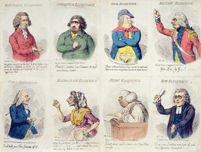 Hannah Humphrey在1795年出版的8个描绘口才的小插曲（手工彩色蚀刻） 作者 James Gillray