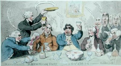 伯明翰的祝酒词，由革命协会在7月14日举行，由S.W. Fores在1791年出版（手绘蚀刻画）。 作者 詹姆斯·吉里
