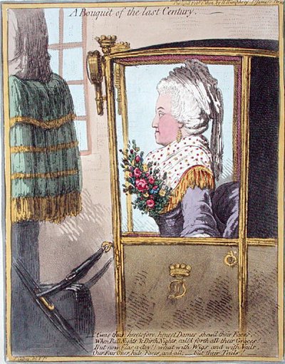 上个世纪的花束，由汉娜-汉弗莱于1802年出版（手绘蚀刻画）。 作者 詹姆斯·吉里