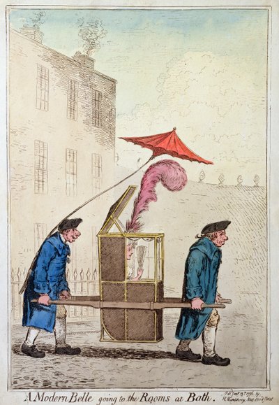 一个现代的美女去巴斯的房间，由汉娜汉弗莱于1796年出版（手工彩色蚀刻） 作者 James Gillray