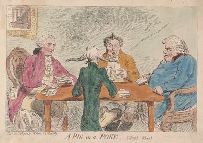 一只猪在捅，惠斯特，惠斯特，酒吧。 1788年（手工彩色雕刻） 作者 James Gillray