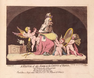 一个-93的Vestal，尝试金星Cestus，酒吧。 1793年（手工彩色雕刻） 作者 James Gillray