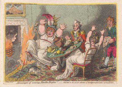 穿着薄纱衣服的好处！，出版。1802年（手绘版画 作者 詹姆斯·吉里