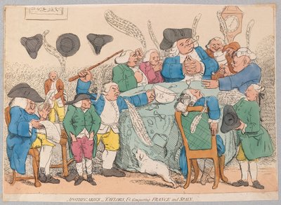 药剂师，泰勒等等征服法国和西班牙，酒吧。 1779年（手工彩色雕刻） 作者 James Gillray