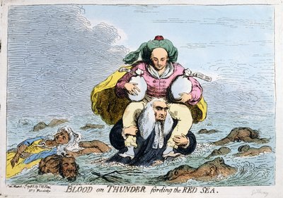 血溅雷霆闯红海》，S.W. Fores 于 1788 年出版（手绘蚀刻版画） 作者 詹姆斯·吉里