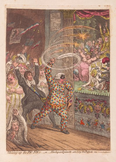 炸毁Pic Nics或Harlequin Quixotte攻击Puppets，酒吧。 1804（手工彩色雕刻） 作者 詹姆斯·吉里
