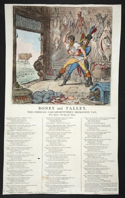 Boney and Talley，Corsican Carcase-Butchers Reckoning Day  -  No Quarter Day！，pb。 1803（手工彩色雕刻） 作者 James Gillray