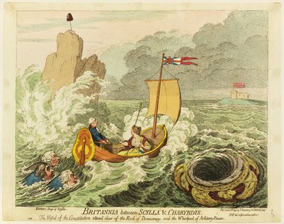 不列颠岛在希拉和卡律布迪斯之间 作者 James Gillray