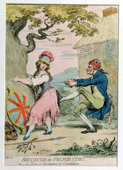 Hannah Humphrey于1793年出版的法国国家大不列颠或宪法费用重新形成（手工彩色蚀刻） 作者 詹姆斯·吉里