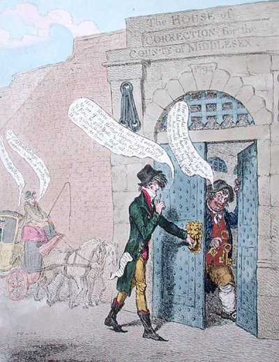 参观巴士底狱的公民，由汉娜-汉弗莱于1799年出版（手绘蚀刻画）。 作者 詹姆斯·吉里