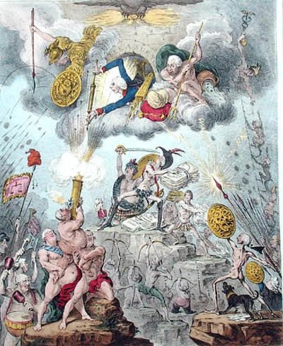 Confederated Coalition, or The Giants Storming Heaven, published by Hannah Humphrey in 1804 (etching, engraving, aquatint & watercolor on paper) 作者 詹姆斯·吉里