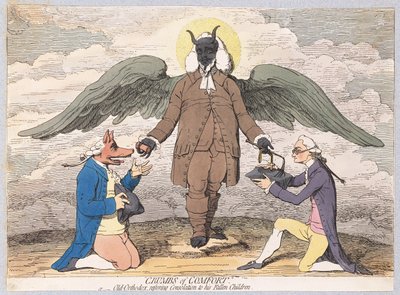酒吧，舒适的面包屑，或老东正教为他的堕落的孩子恢复安慰。 1782年（手工彩色雕刻） 作者 James Gillray