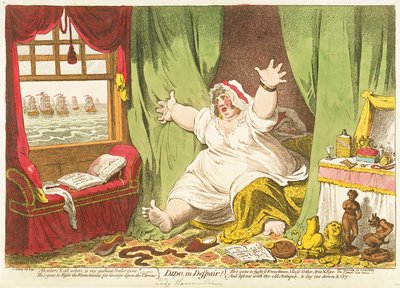 绝望中的Dido，由Hannah Humphrey出版，1801年（手工彩色雕刻） 作者 詹姆斯·吉里