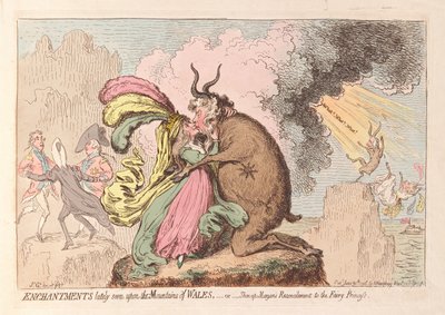 最近在威尔士山脉或Shon-ap Morgans Reconcilement到仙女公主酒吧看到的结界。 1796年（手工彩色雕刻） 作者 James Gillray