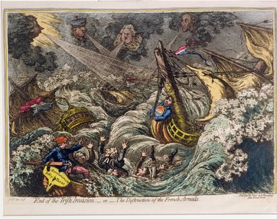 1797年Hannah Humphrey出版的“爱尔兰入侵”或“法国无敌舰队的毁灭”（手工着色蚀刻和aquatint） 作者 James Gillray