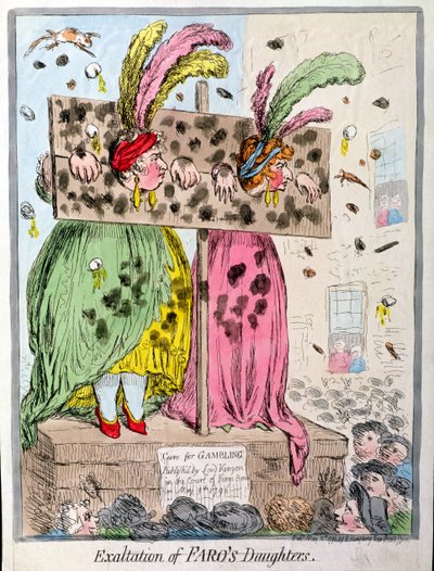 提升法鲁的女儿，由Hannah Humphrey于1796年出版（手工彩色蚀刻） 作者 詹姆斯·吉里