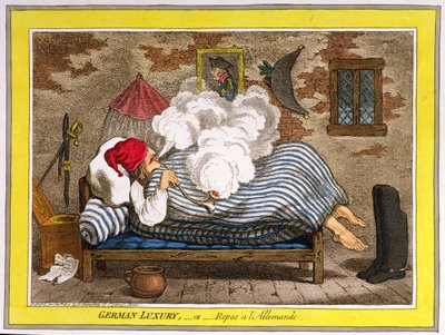 德国奢侈品或Repos a l&39;Allemand，由Hannah Humphrey于1800年出版（手工蚀刻） 作者 James Gillray