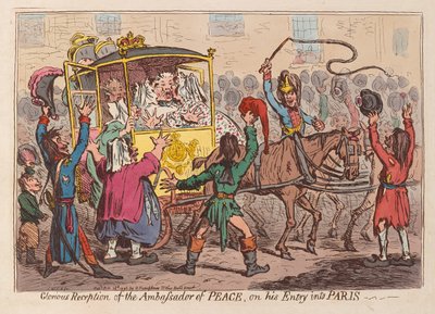 和平大使进入巴黎的光荣接待，酒吧。 1796年（手工彩色雕刻） 作者 James Gillray