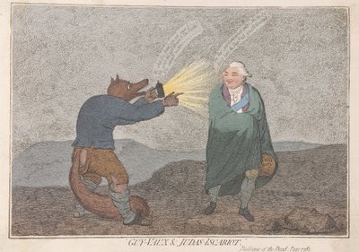 Guy-Vaux和Judas-Iscariot，酒吧。 1782年（手工彩色雕刻） 作者 詹姆斯·吉里