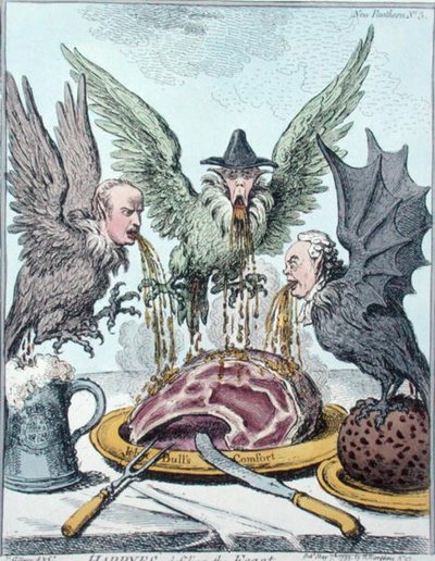 Harpyes Destroying the Feast, published by Hannah Humphrey in 1799 (hand-colored etching) 作者 詹姆斯·吉里