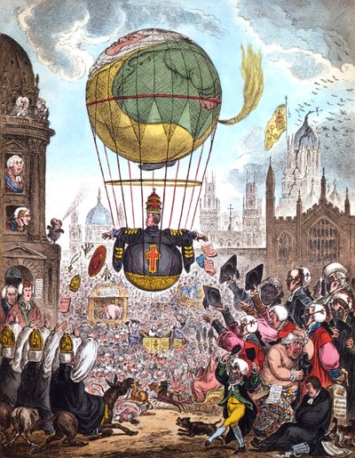 他驾着高空飞行，感到昏暗的体重使他感到昏昏欲睡。，1810 作者 詹姆斯·吉里