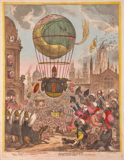 他操纵他的飞行，酒吧。 1810年（手工彩色雕刻） 作者 James Gillray