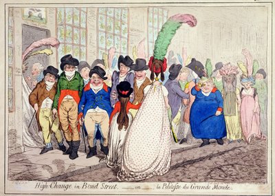 邦德街或La Politesse du Grande Monde的高变化，由Hannah Humphrey于1796年出版（手工蚀刻） 作者 James Gillray
