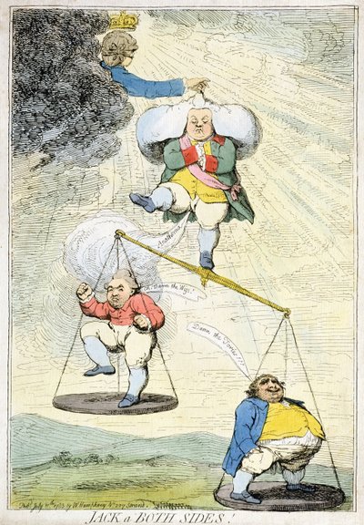 双面杰克，由William Humphrey于1783年出版（手工彩色蚀刻） 作者 James Gillray