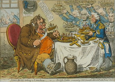 约翰·布尔参加1798年的午餐会（彩色蚀刻） 作者 詹姆斯·吉里