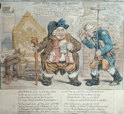 约翰-布尔和报警人》，汉娜-汉弗莱于1803年出版（手绘蚀刻版）。 作者 詹姆斯·吉里