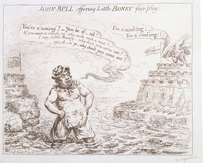 John Bull提供Little Boney公平竞赛，由Hannah Humphrey于1803年出版 作者 James Gillray