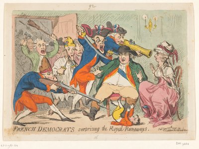 路易十六和玛丽-安托瓦内特出逃时被抓，1791 年
法国民主党人惊奇地发现王室逃亡者 作者 詹姆斯·吉里