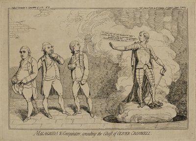 马格里达和同谋者，咨询奥利弗克伦威尔的幽灵，于1782年6月10日出版（蚀刻在纸上镶嵌的纸上） 作者 詹姆斯·吉里