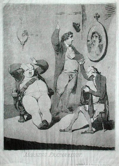 早晨的准备工作，由汉娜-汉弗莱于1785年出版（蚀刻画）。 作者 詹姆斯·吉里