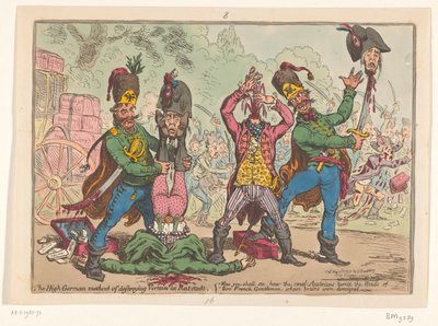 奥地利对待法国使节，1799 年
高等德国人在 Rat-stadt 消灭害虫的方法（标题见实物） 作者 詹姆斯·吉里