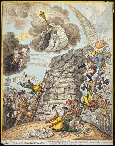 推翻共和党巴别塔，由Hannah Humphrey于1809年出版（手工蚀刻） 作者 James Gillray