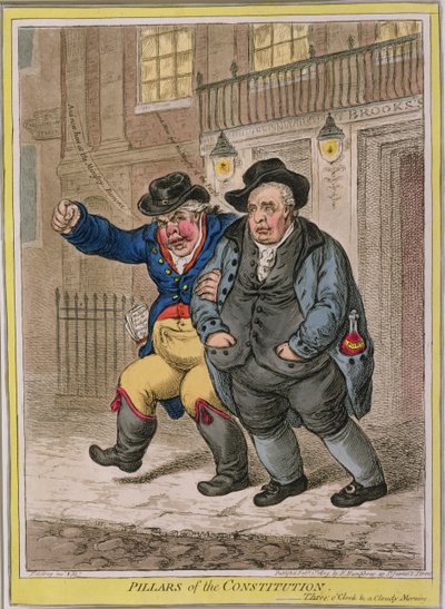 结构的支柱：三个上午和一个多云的早晨，由Hannah Humphrey于1809年出版（手工彩色蚀刻） 作者 James Gillray