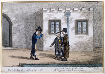 “大学耙子的进步”中的板块4，由Hannah Humphrey于1806年出版（手工蚀刻） 作者 James Gillray